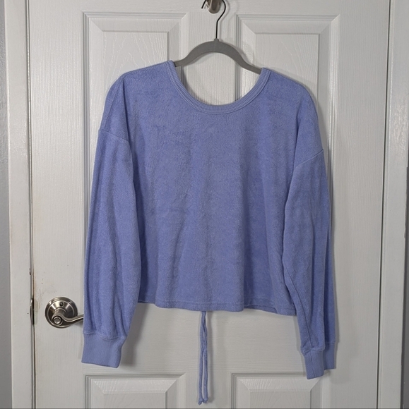 Aerie Terry Cloth Adjustable Drawstring Back Cozy‎ Periwinkle Sweatshirt Size S - Picture 1 of 7